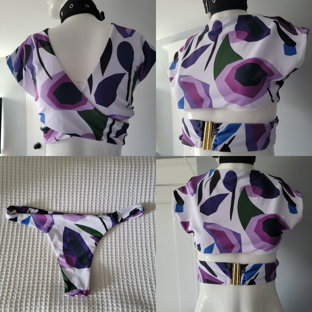 Shein Multicolor Purple Lavender Print Top With Bottom Geometric Bikini